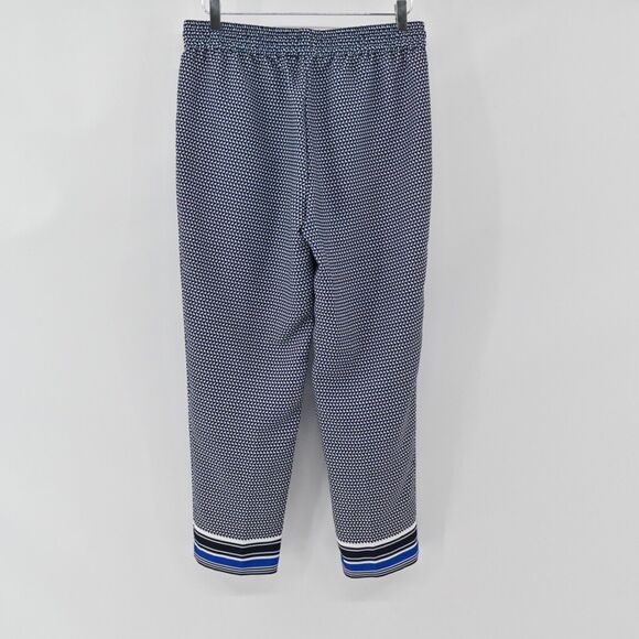 J CREW Pants Womens Size 6 Blue Geometric Stripe Drawstring Elastic Waist Drapey - Picture 4 of 11